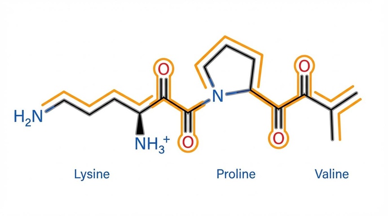 Chemical structure of KPV peptide (Lys-Pro-Val)