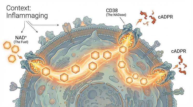 CD38 consuming NAD+ on an immune cell